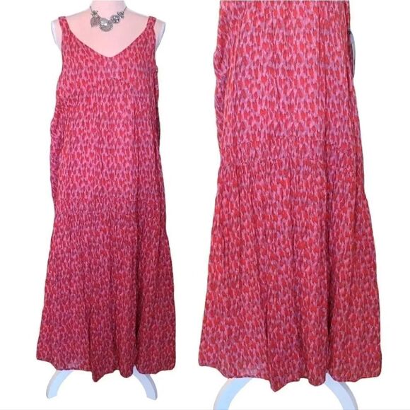 JOIE Tea Rose Red Floral Sleeveless Tiered Cotton Maxi Dress Large NWT - Picture 6 of 16